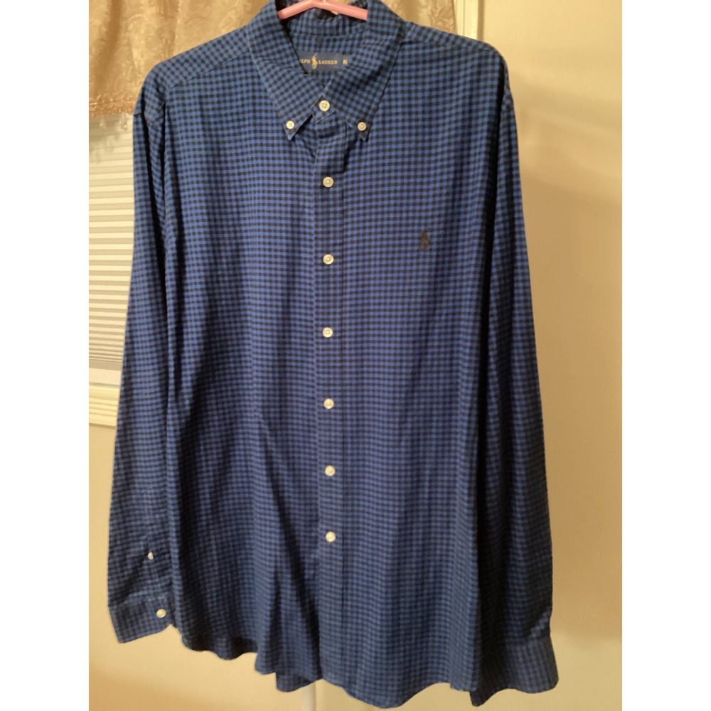 Polo Ralph Lauren Mens XL Blue Black Gingham Check Cotton Button Down Shirt